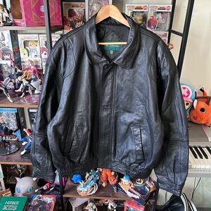 Vintage Black Hill & Archer Leather Bomber Jacket Size 50 XL Oversized